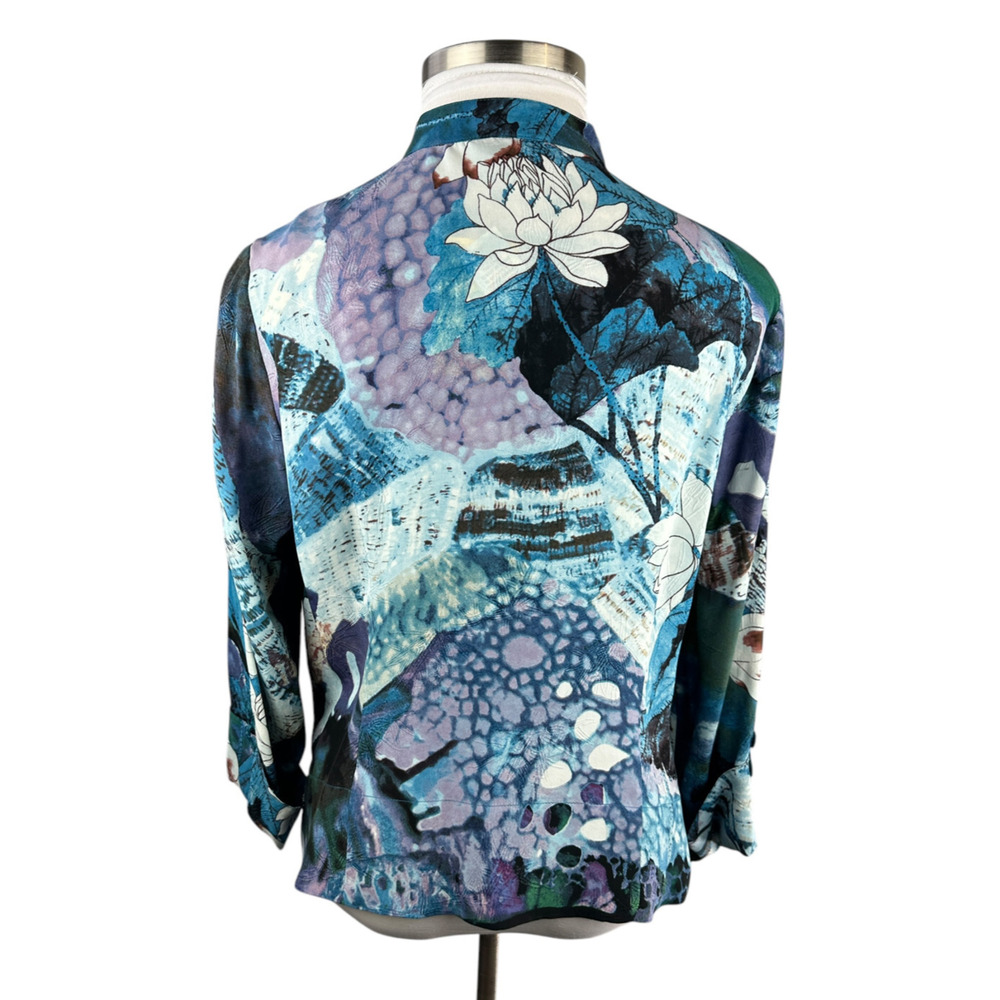 NWT CITRON Santa Monica 100% Silk Button Front Blouse Abstract Floral Size XL - Picture 11 of 16